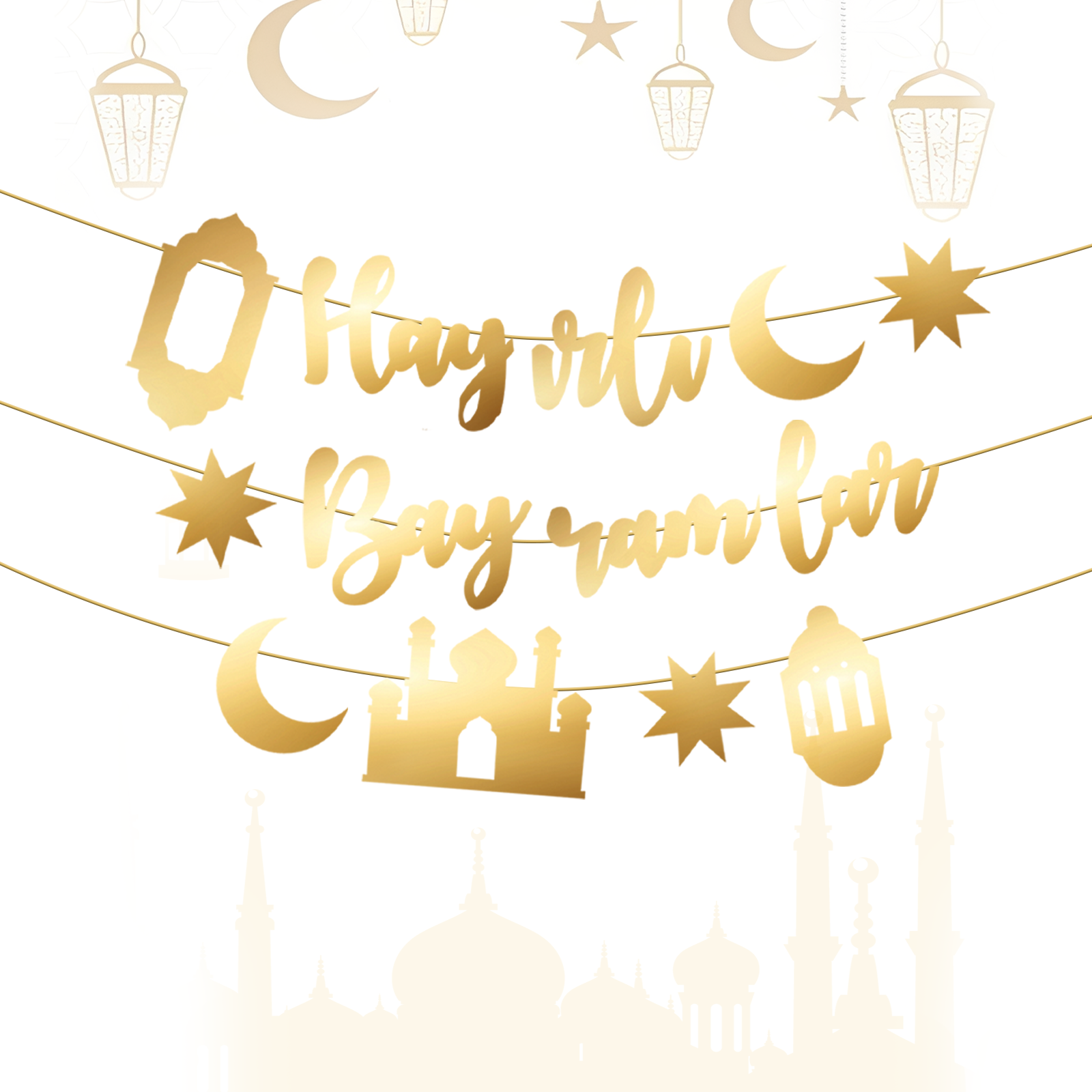 Hayirli Bayramlar Garland Deco - đánh giá và giá Party Banner Gold