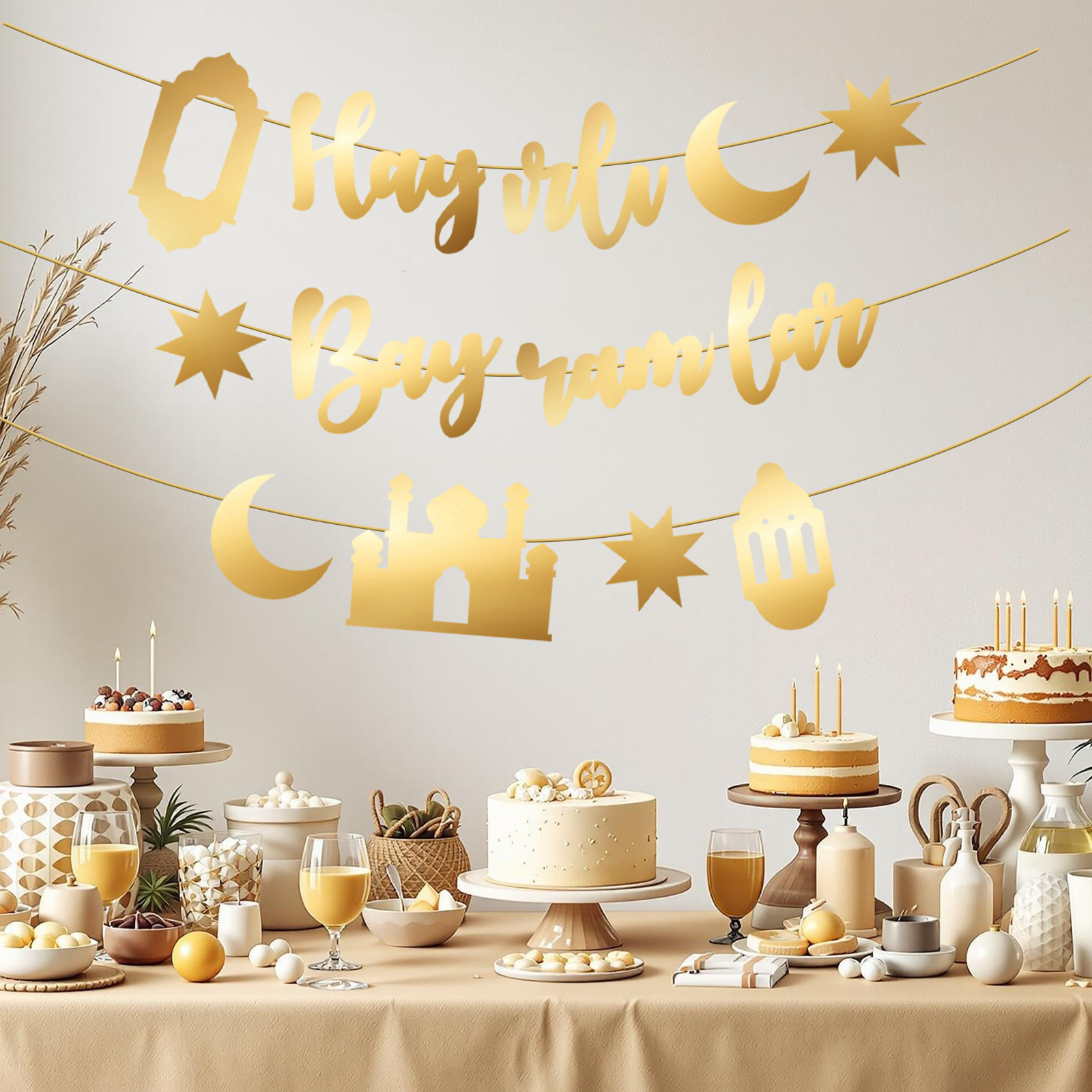 Hayirli Bayramlar Garland Deco - đánh giá và giá Party Banner Gold