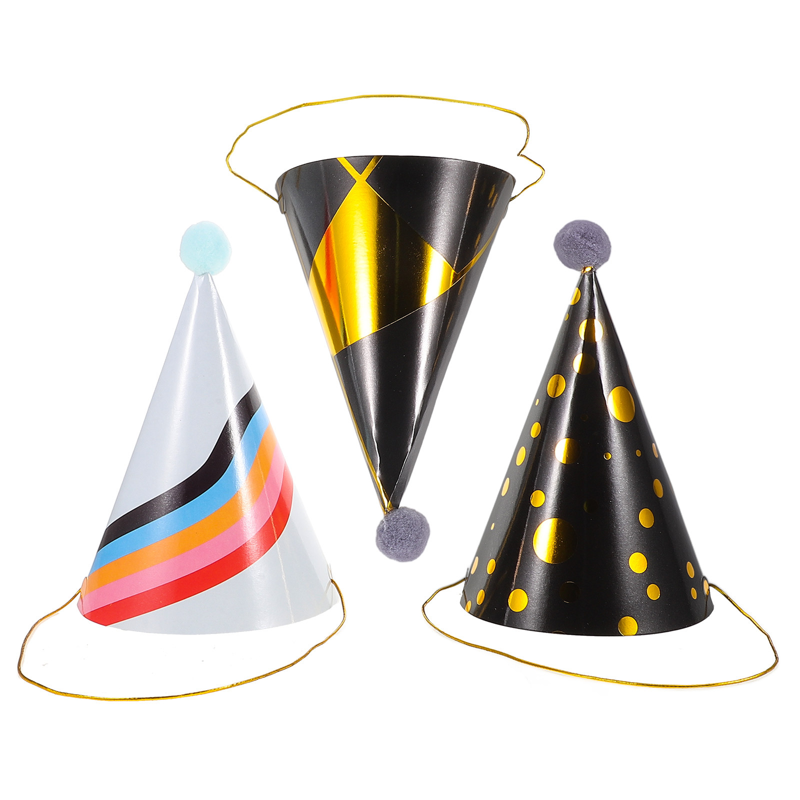 3Pcs Elegant Gold Foil Birthda - đánh giá và giá Party Hat Cone