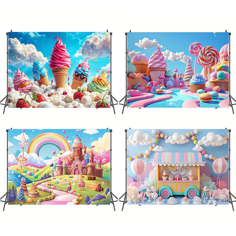 Sweet Ice Cream Theme Backdrop - đánh giá và giá Dessert Table Backdrop