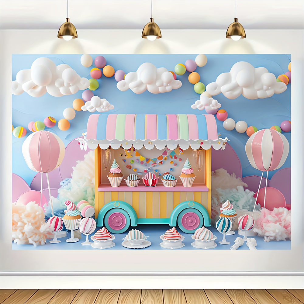 Sweet Ice Cream Theme Backdrop - đánh giá và giá Dessert Table Backdrop
