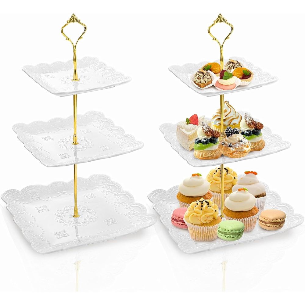 2 Pack 3-Tier White Ceramic Em - đánh giá và giá Cupcake Stand Tier