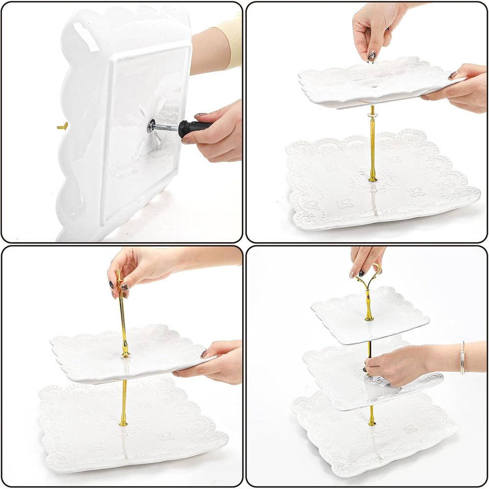 2 Pack 3-Tier White Ceramic Em - đánh giá và giá Cupcake Stand Tier