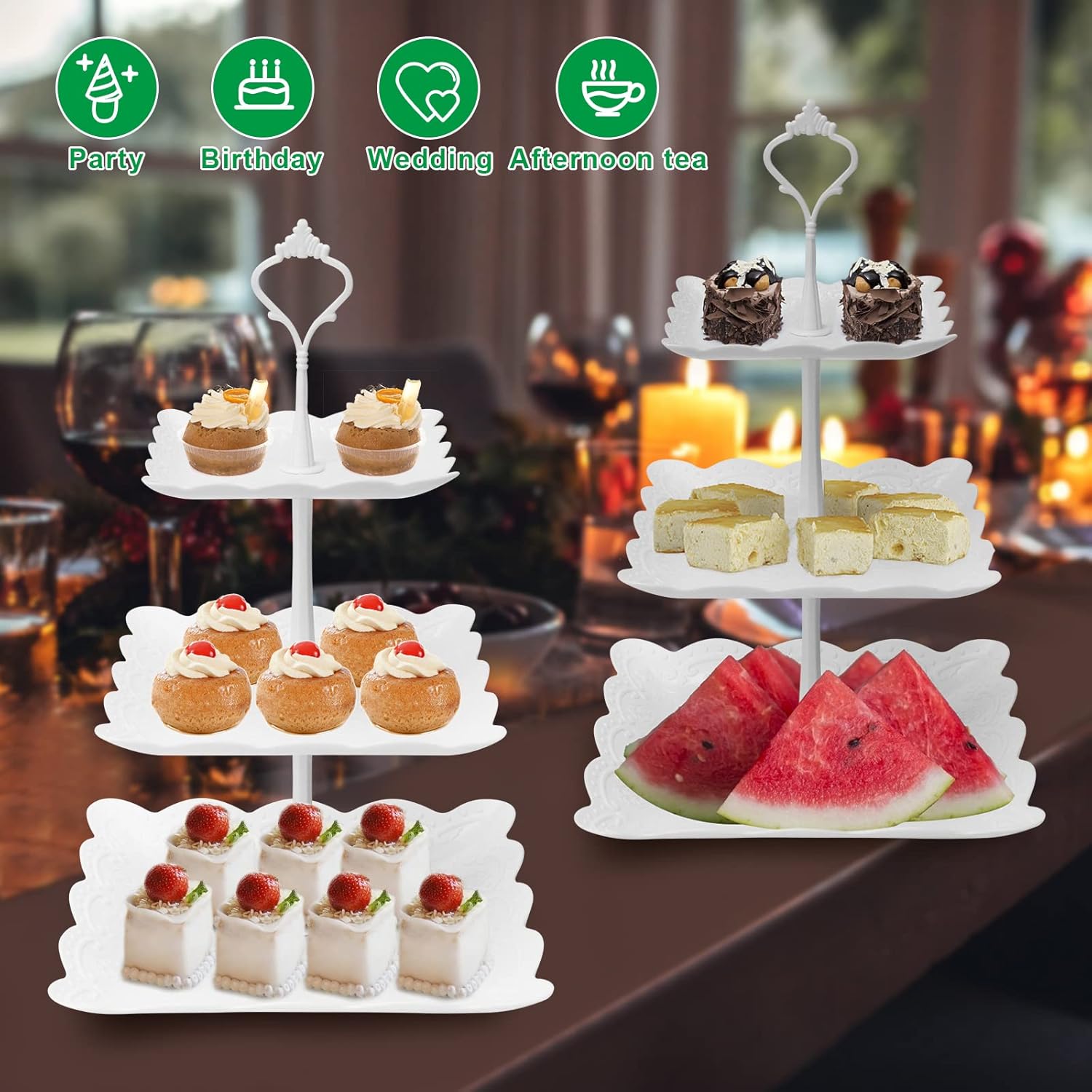 3 Tier Cupcake Stand, Plastic  - đánh giá và giá Cupcake Stand Tier