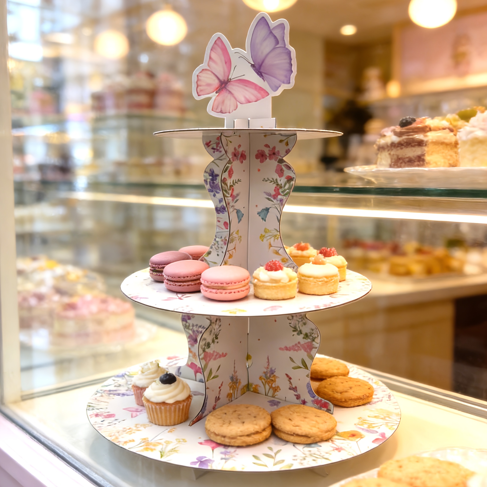 3-Tier Wildflower Butterfly Ca - đánh giá và giá Cupcake Stand Tier